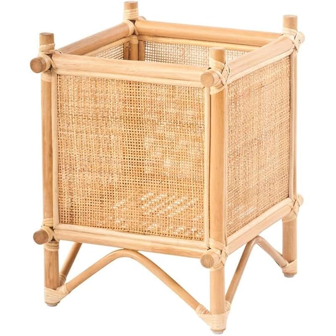 Rattan Cane webbing Handmade Plant Stand | Flower Pot Stand for Living Room | Indoor Plant Stand | Wooden (Beige) (L 35 x W 35 x H 45 cm.)
